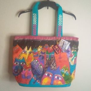 Nwt Laurel Burch Cat Colorful Beaded Tote Purse